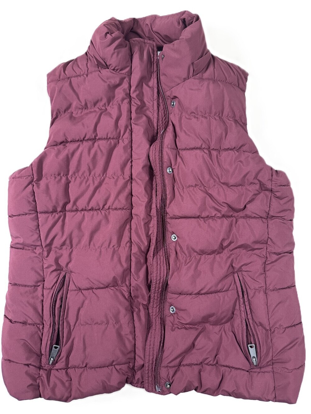 Banana Republic Women's Full Zip Puffer Vest Medium Maroon Faux Fir Lining